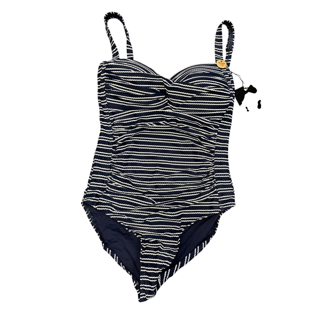 Niptuck Swim Navy White Rope Stripe 1 PC Swimsuit Multi Fit Cup‎ Size 6